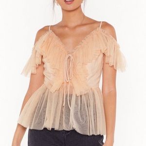 NWT S Nasty Gal Frill I'm Gone Mesh Lace-Up Top